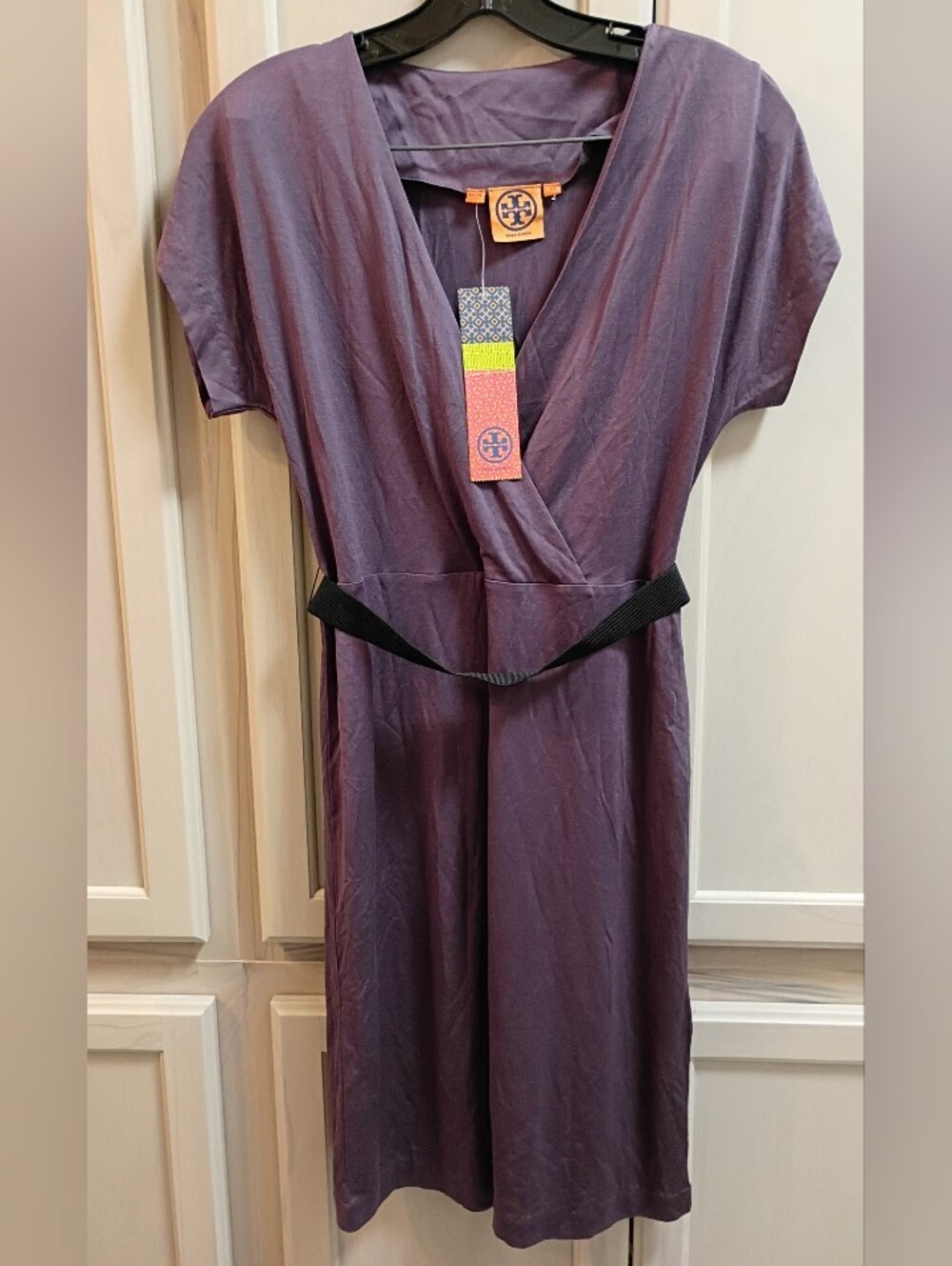 NWT Tory Burch Plum Garnet Dress Size XS Silk Blend Wrap Style V-Neck Designer